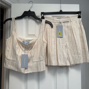 ANTONIO MELANI Cream Striped Top and Shorts Set